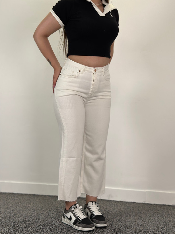شلوار جین زنانه مدل چیل کات سفید قد ۹۰ کد ۱۶۸۴۴