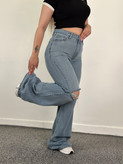 شلوار جین زنانه مدل سوپر بگ زانو زاپ جین جکپات قد ۱۱۵ کد ۴۶۰۱