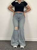 شلوار جین زنانه مدل سوپربگ زانو زاپ قد ۱۱۴ کد ۴۷۵۳